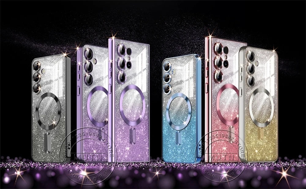 For Samsung Galaxy S26 S25 S24 S23 S22 S21 S20 Plus FE Case Note20 Ultra S24FE Plating Glitter Wireless Bling Cover Girls Women