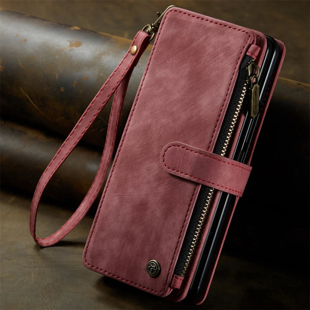 Leather Case for Samsung Galaxy Z Fold 8 7 6 Fold 5 4 3 Flip Purse Book Coque Retro Wallet Vintage Card Slots S-pen Holder