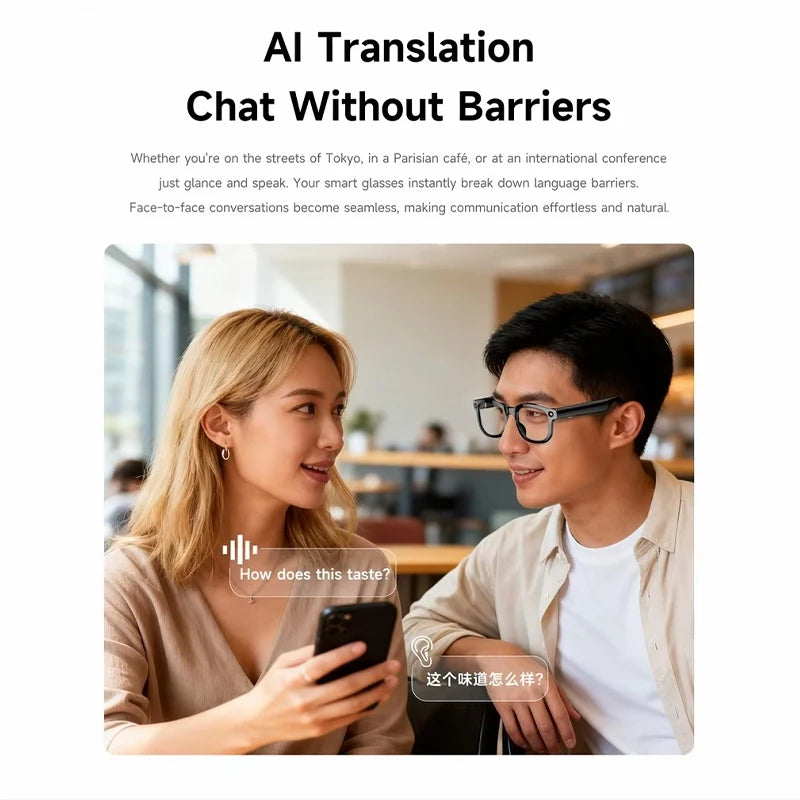 AI Smart Translation Glasses Real-time Translator Bluetooth 5.3 Calling HD Lens 240mAh Battery Lightweight Unisex