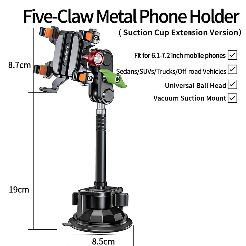 Anti-slip Heavy Duty Car Windshield Metal Five-Claw Phone Clamp Car Adhesive Suction Cup Mount Mobile Phone Holder