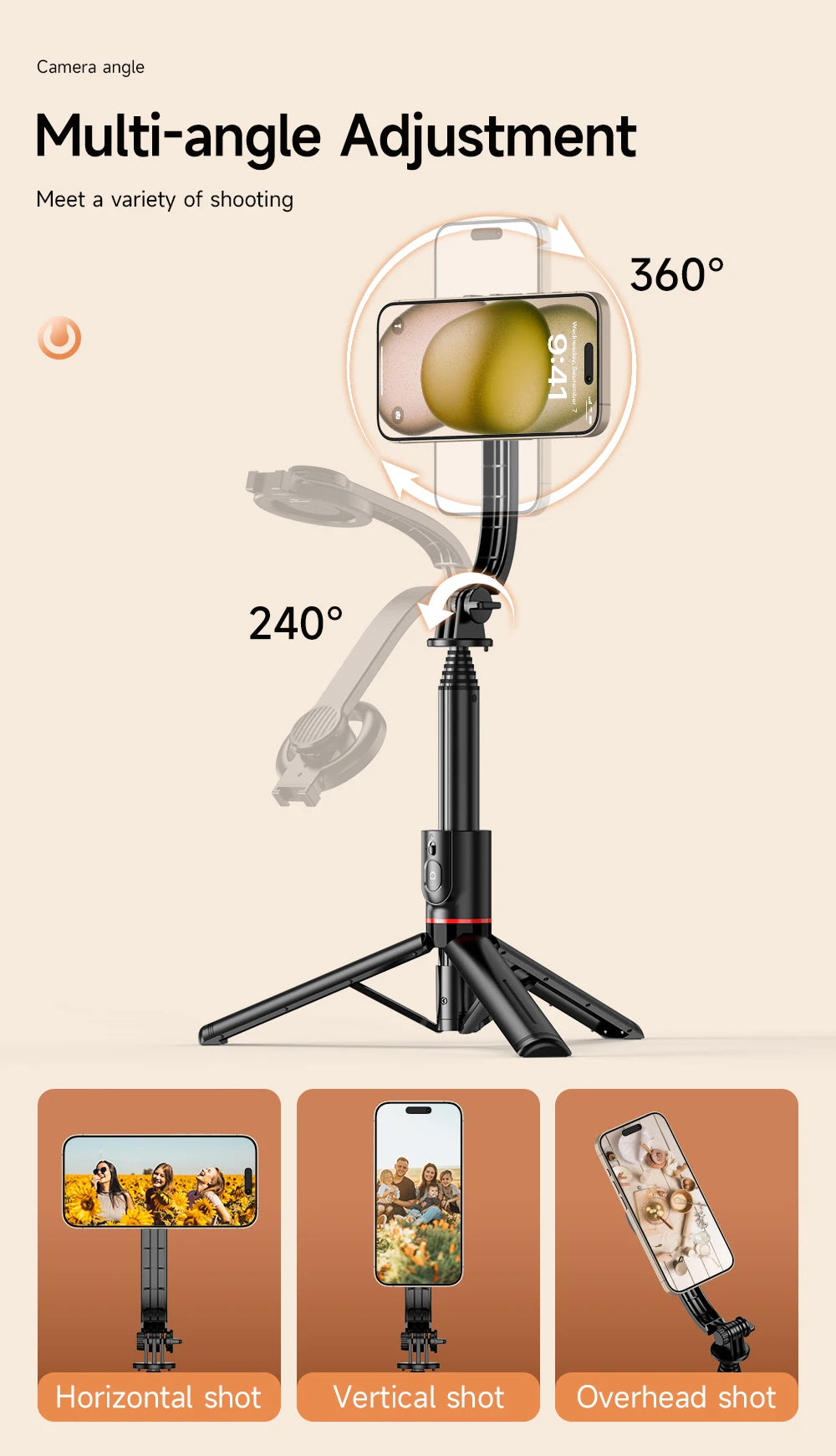 Wireless Selfie Stick Tripod Stand with Magnetic Bluetooth Remote Extendable Tripod for Apple iPhone Live Streaming Video Record