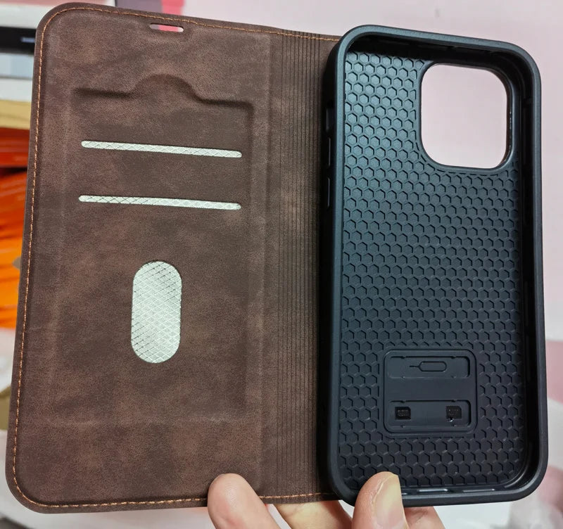 For Magsafe Wallet Leather Flip Case For iPhone 12 13 14 15 16 Pro Max mini Magnetic Wireless Charging Book Folio Cover