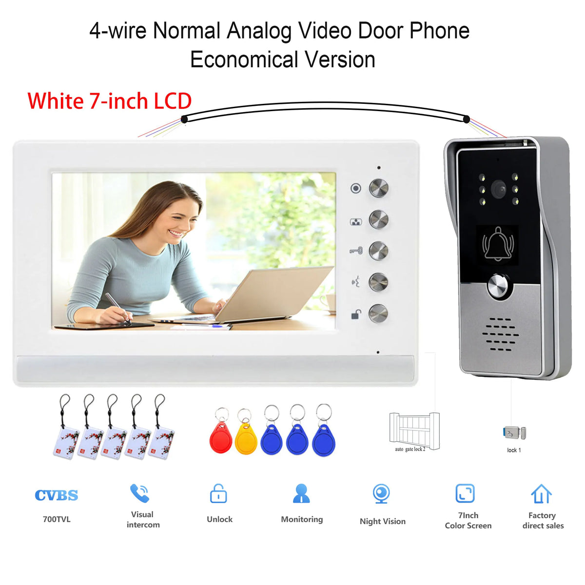 New Apartment Intercom Video Doorbell with RFID Card Unlock 7inch 4 Wired Video Door Phone System unlock 2 door 