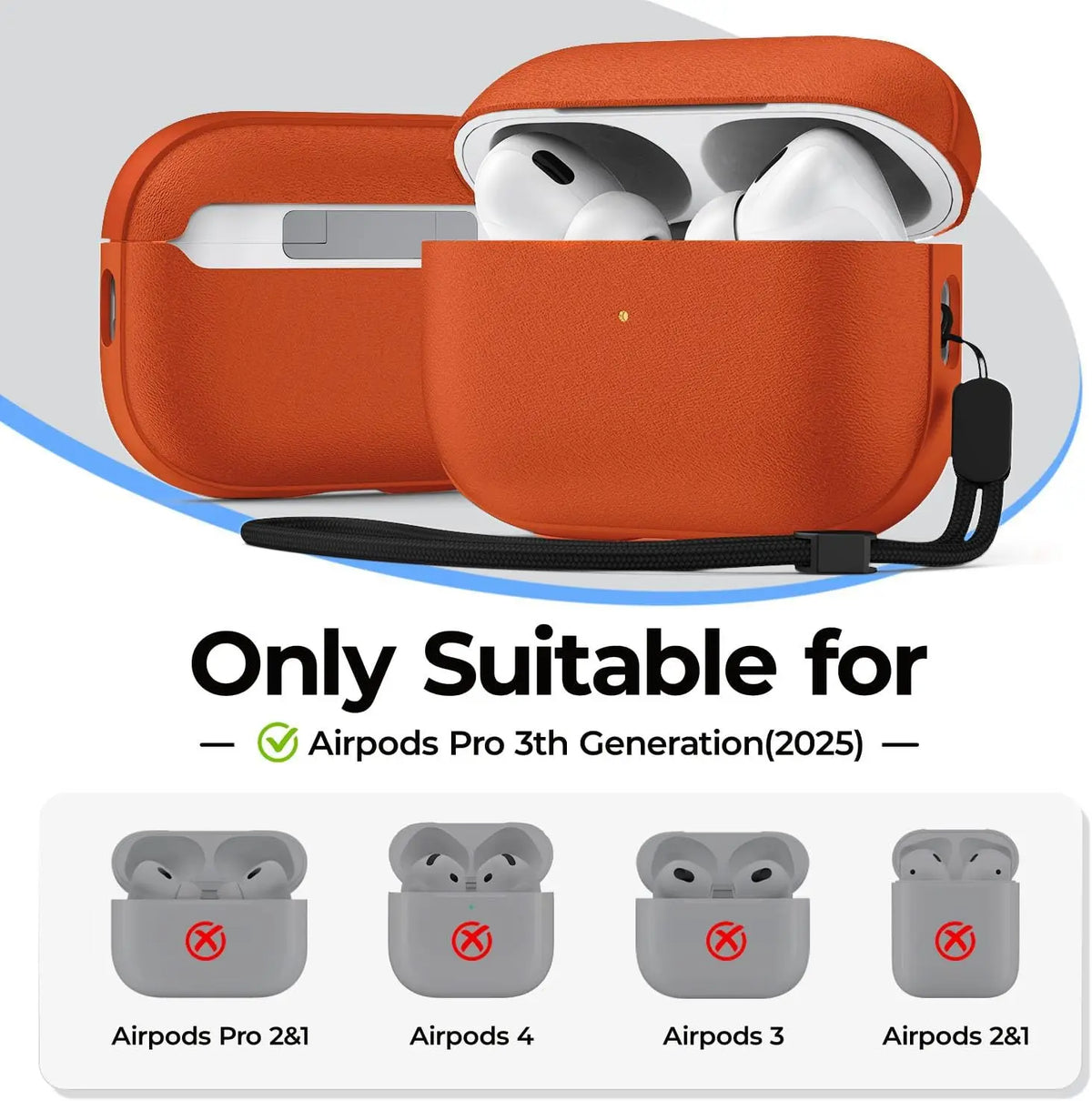 For AirPods Pro 3 Leather Pattern TPU Case Cover Accessories Cute Skin Full Protector Cover with Keychain for AirPods Pro 3 Case