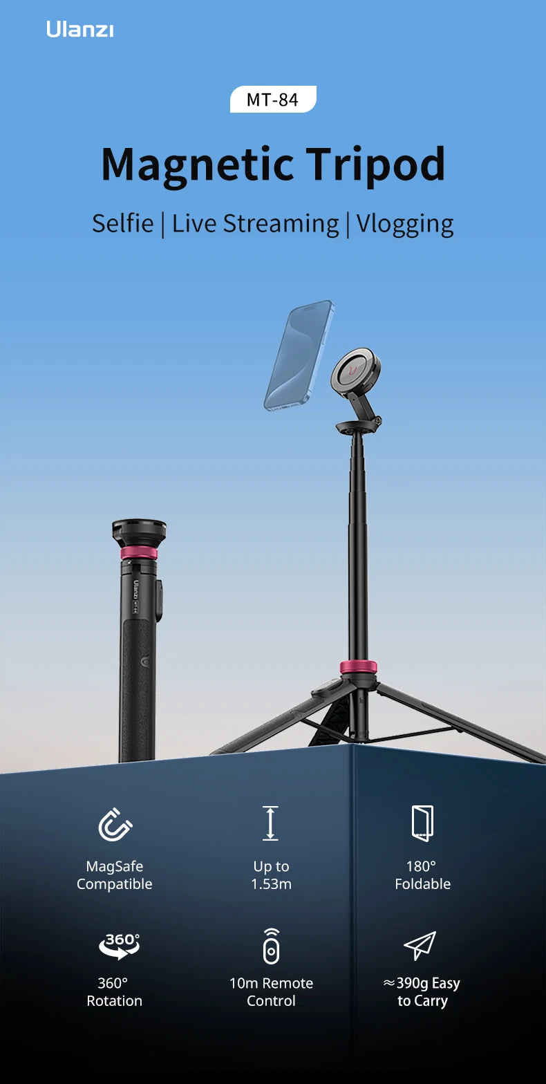 Ulanzi MT-84 Portable Bluetooth Selfie Stick Smartphone Tripod Quick Release With Wireless Bluetooth Controller For iPhone 15 14