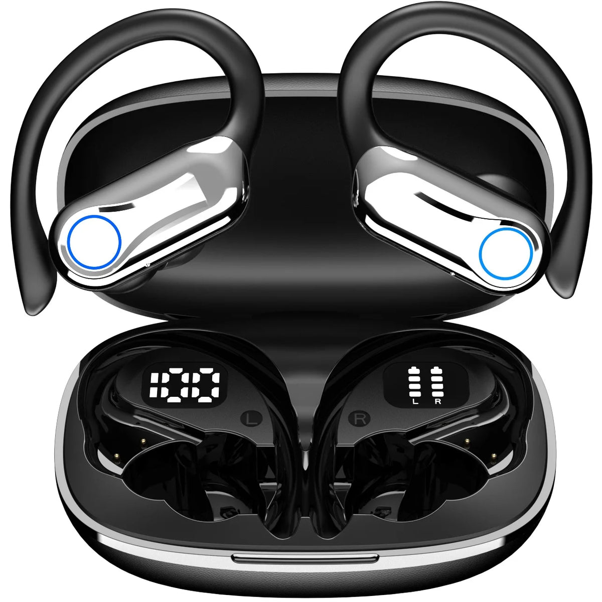 TWS Bluetooth Earphones With Microphones Sport Ear Hook LED Display Wireless Headphones HiFi Stereo Earbuds Waterproof Headsets