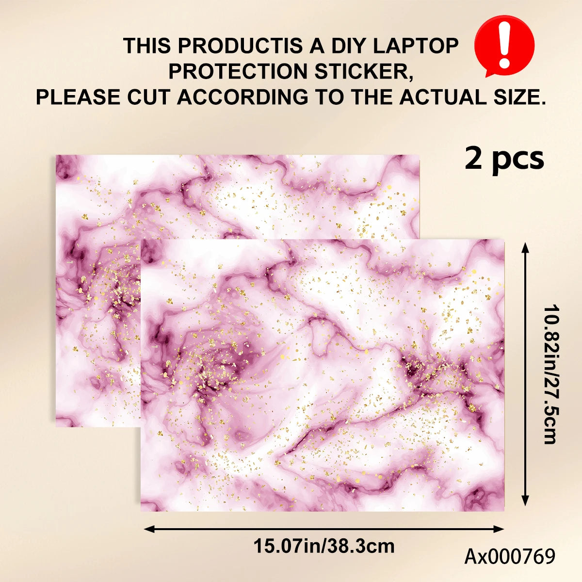 2pcs Luxury Rose Gold Marble Laptop Sticker Self-Adhesive Anti-Scratch Skin MacBook Notebook PC Keyboard Waterproof Skin Decor