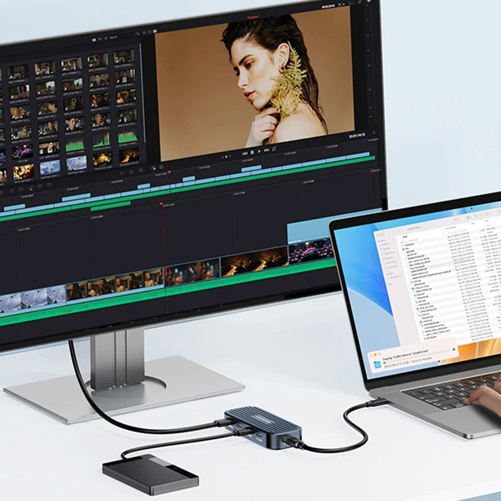 10Gbps USB C Hub with 4K@60Hz Video Output USB3.2 Gen2 Monitor Data Transfer PD100W for Laptops MacBook iPad Pro Type-C Devices