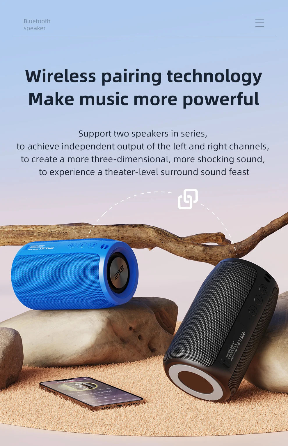 Zealot_S32 Wireless Bluetooth Speaker Mini Portable Subwoofer Speaker TWS Dual Pairing BT5.2 15W Wireless Speaker for Outdoor