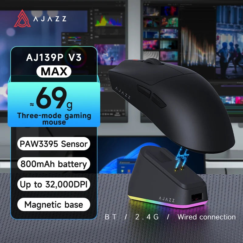 Wireless Gaming Mouse AJ139-V2/AJ139P-V3-MC with 12000DPI Max AJ139P MAX with 32000DPI Magnetic Charging Base Gaming Mouse