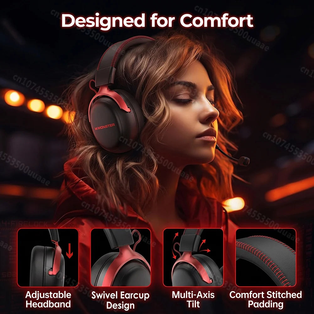 Monster GH04 Wireless Gaming Headphone 2.4G/Bluetooth 6.0 4-Mode 7.1 Surround Sound Esports Gaming Headset with Detachable Mic