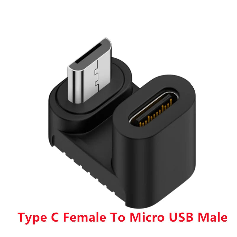 90 Degree Right Up Down Angled Micro USB Male to Type C Female Extension Adapter for Laptop PC Chargers Converter