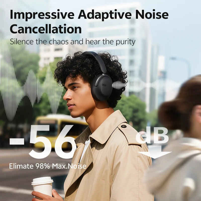 QCY Wireless Bluetooth 6.0 BH25H3SA Headphone 3D Spatial Audio Earphone -56dB Adaptive ANC 53mm Driver Foldable Over Ear Headset