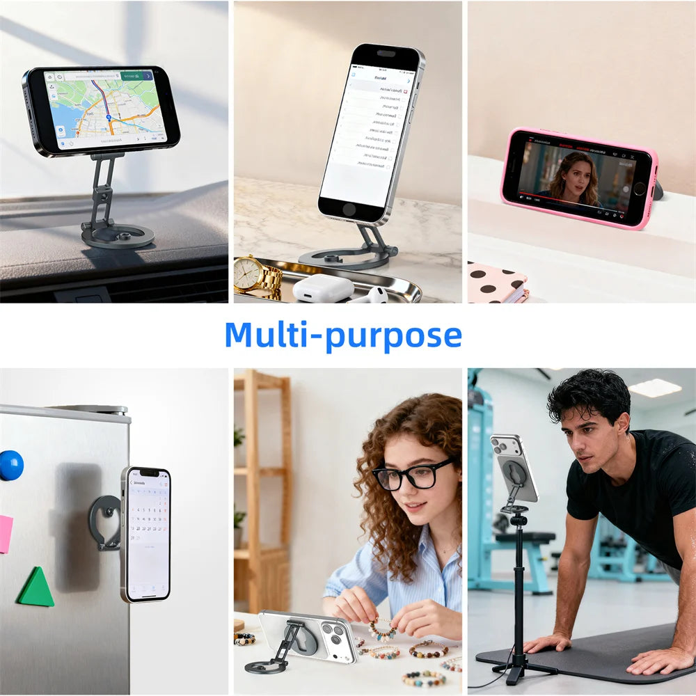 NEW Dual Side Magnetic Phone Holder with 1/4" Screw Tripod Mount Desk GYM Mount For iPhone Android MagSafe Slim Phone Stand