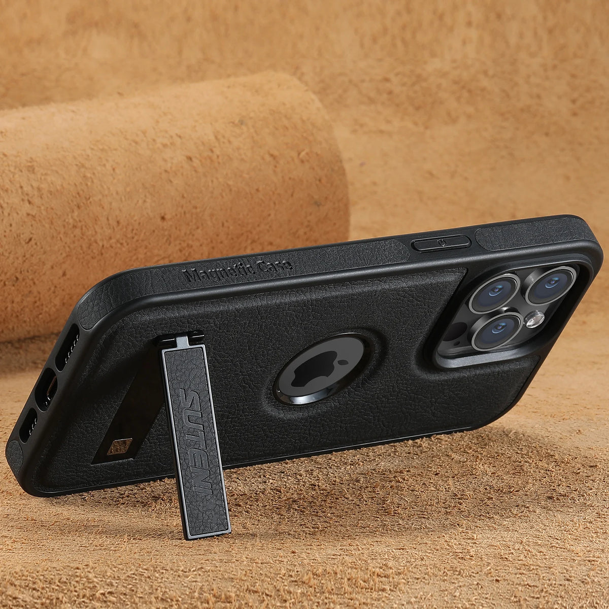 For Magsafe Invisible Bracket Cover For iPhone 12 13 14 15 16 17 18 Pro Max Magnetic Leather Phone Case For IPhone 17 18 Pro Max