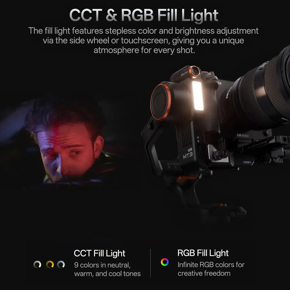 Hohem iSteady MT3 Pro AI Camera Gimbal Stabilizer 2.5KG Payload with CCT RGB Fill Light Touch Screen for DSLM/Phone/Action Cam