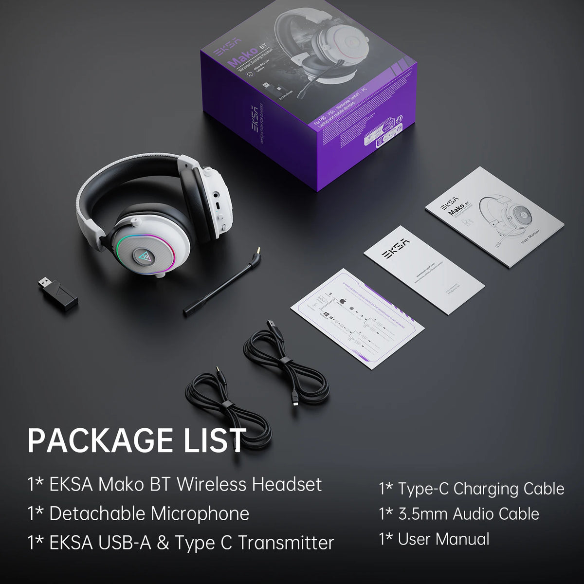 Oneodio EKSA MaKo BT Bluetooth Gaming Headset Over Ear 2.4GHz Wireless Headphones Gamer 20ms Low Latency With Mic for PC/PS4/PS5
