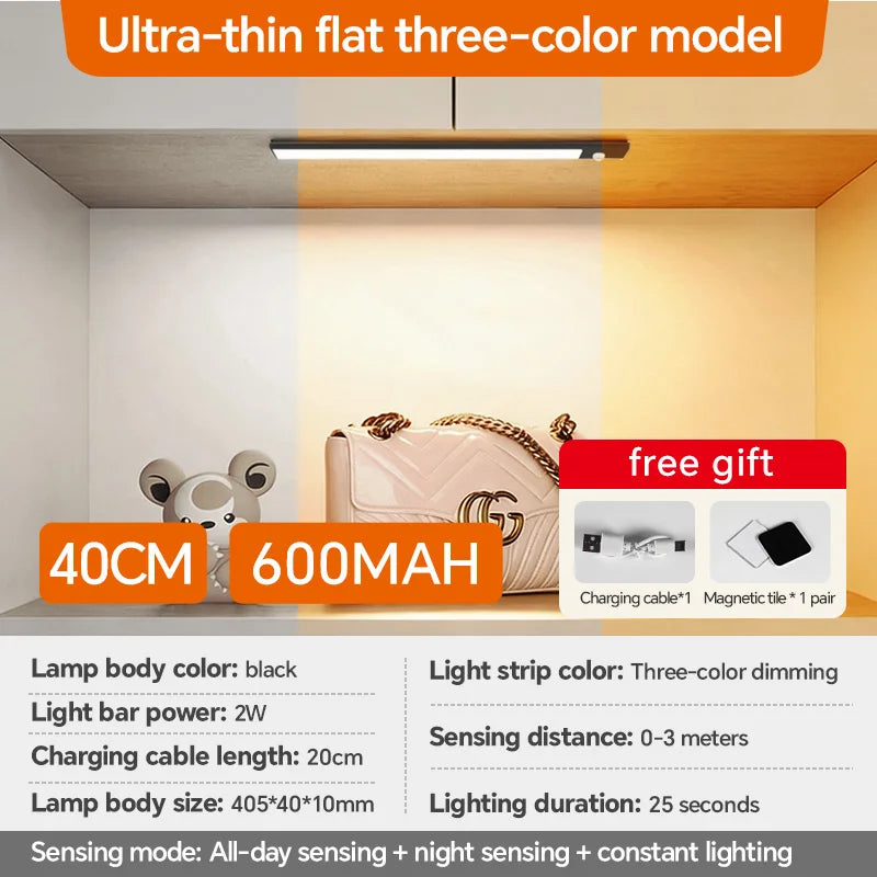 USB Rechargeable Motion Sensor LED Light, Black & White Available - Under Cabinet Lighting for Kitchen Home Indoor LED Lighting