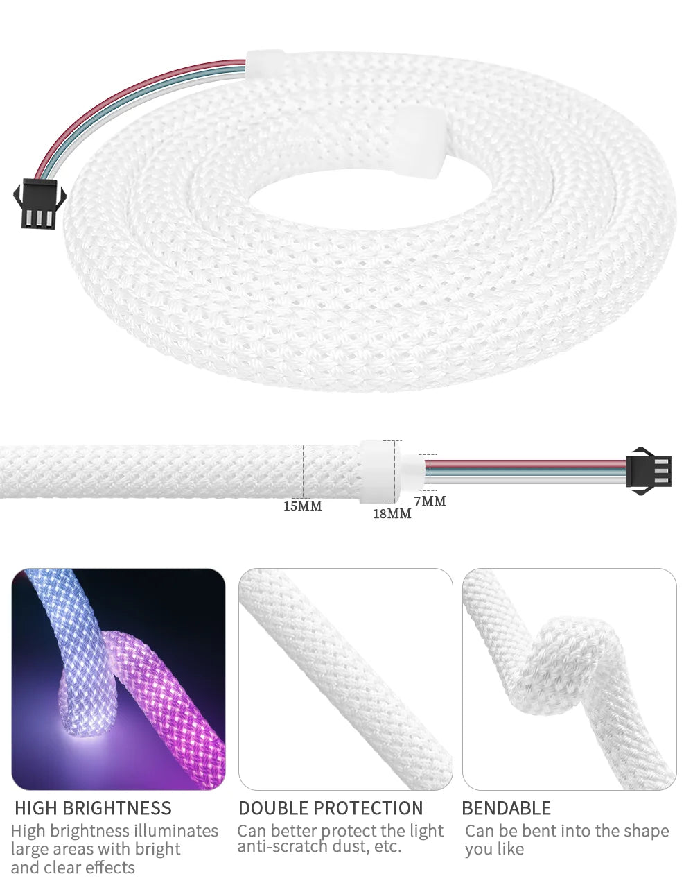 WS2812B WS2811 DC5V Round Reticulate Pattern Neon LED Strip 50Leds/m 360 Degree Smart RGBIC Flexible Silicone Light Tape IP67