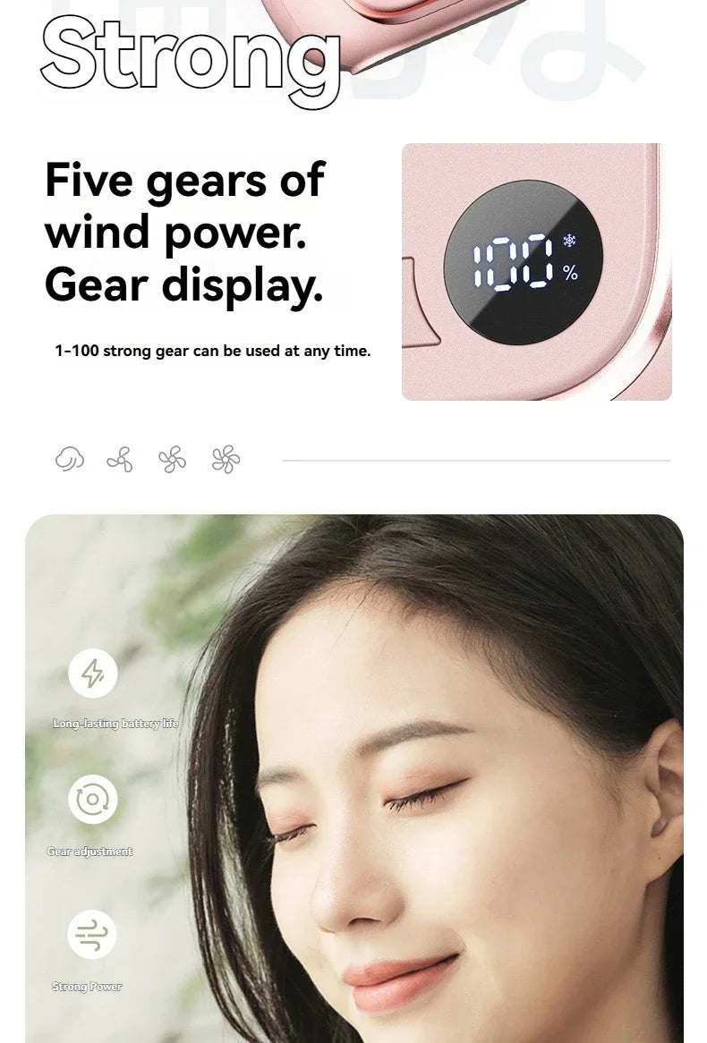 Summer Portable Ultra-thin Neck Small Fan F30 USB Charging Semiconductor Refrigeration Infinity Handheld Icing Fan