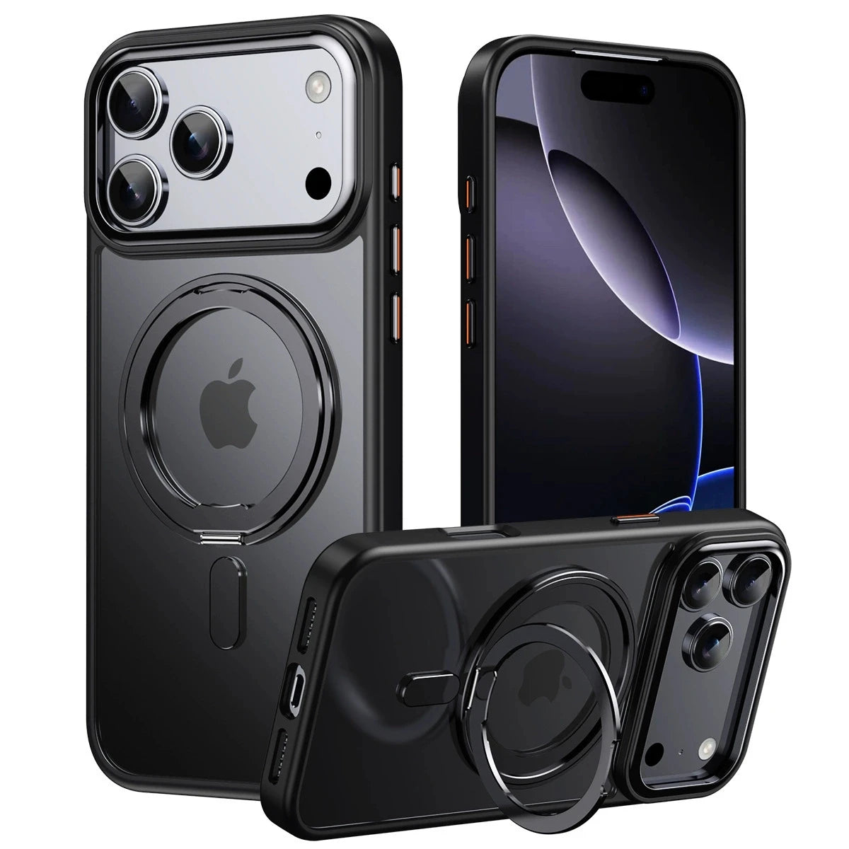 For iPhone 18 17 16 Pro Max Metal Ring Magnetic Case Rotation Stand Foldable Luxury Cover For iPhone 17 Pro Max Case