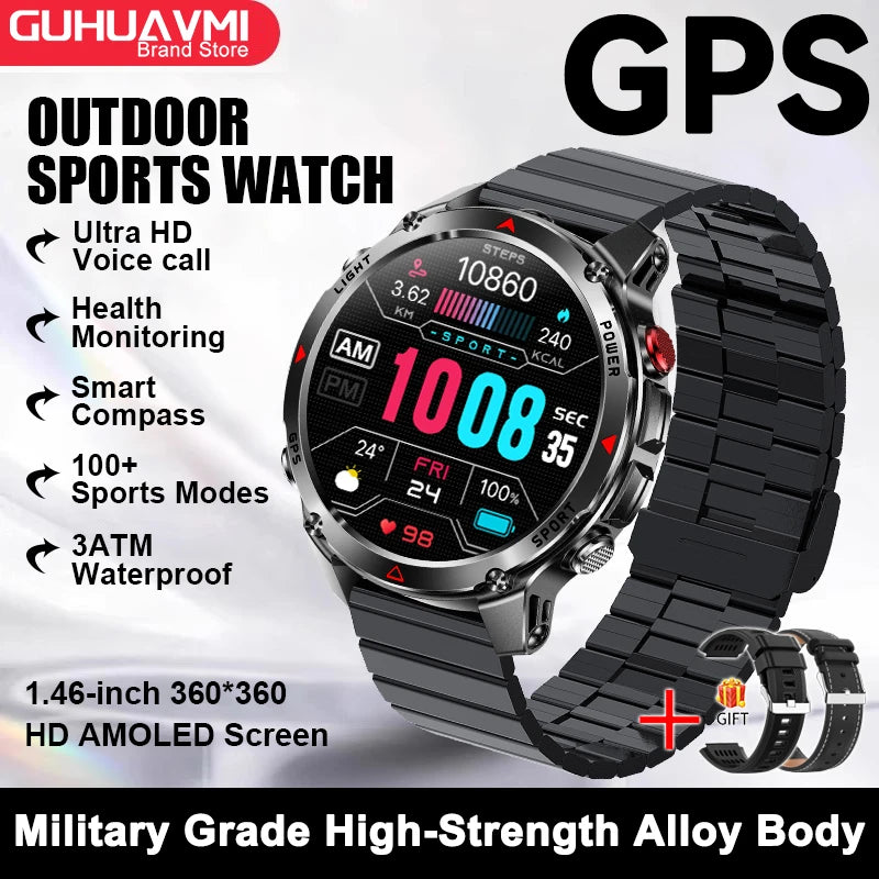 2026 New GPS Map Navigation Smart Watch Men Women Amoled Screen 3ATM Waterproof Sport SmartWatch Compass NFC BT Call Watches Men