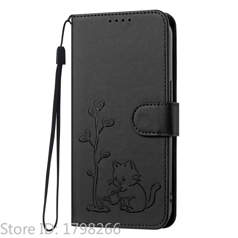 Cats & Trees Pattern Leather Phone Case For VIVO Y39 Y29 Y19S Y38 Y78+ Y17S Y27 Y36 Y16 Y56 5G Wallet Flip Cover Card Holder Bag