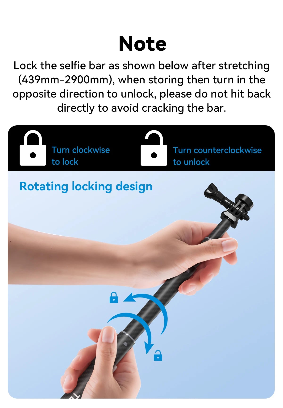 TELESIN 1.2M 3M Carbon Fiber Selfie Stick Monopod Extendable With 1/4 Screw For GoPro Insta360 Osmo Action DJI Action Camera
