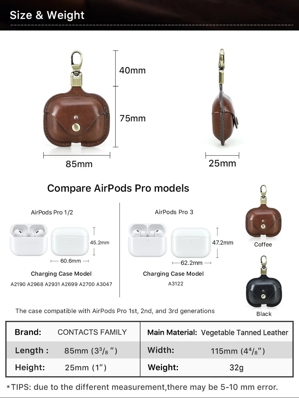Genuine Leather Cover for AirPods Pro 3 Case Airpod Pro 2nd 1st generation Bluetooth Wireless Headphones Charging Box with Hook