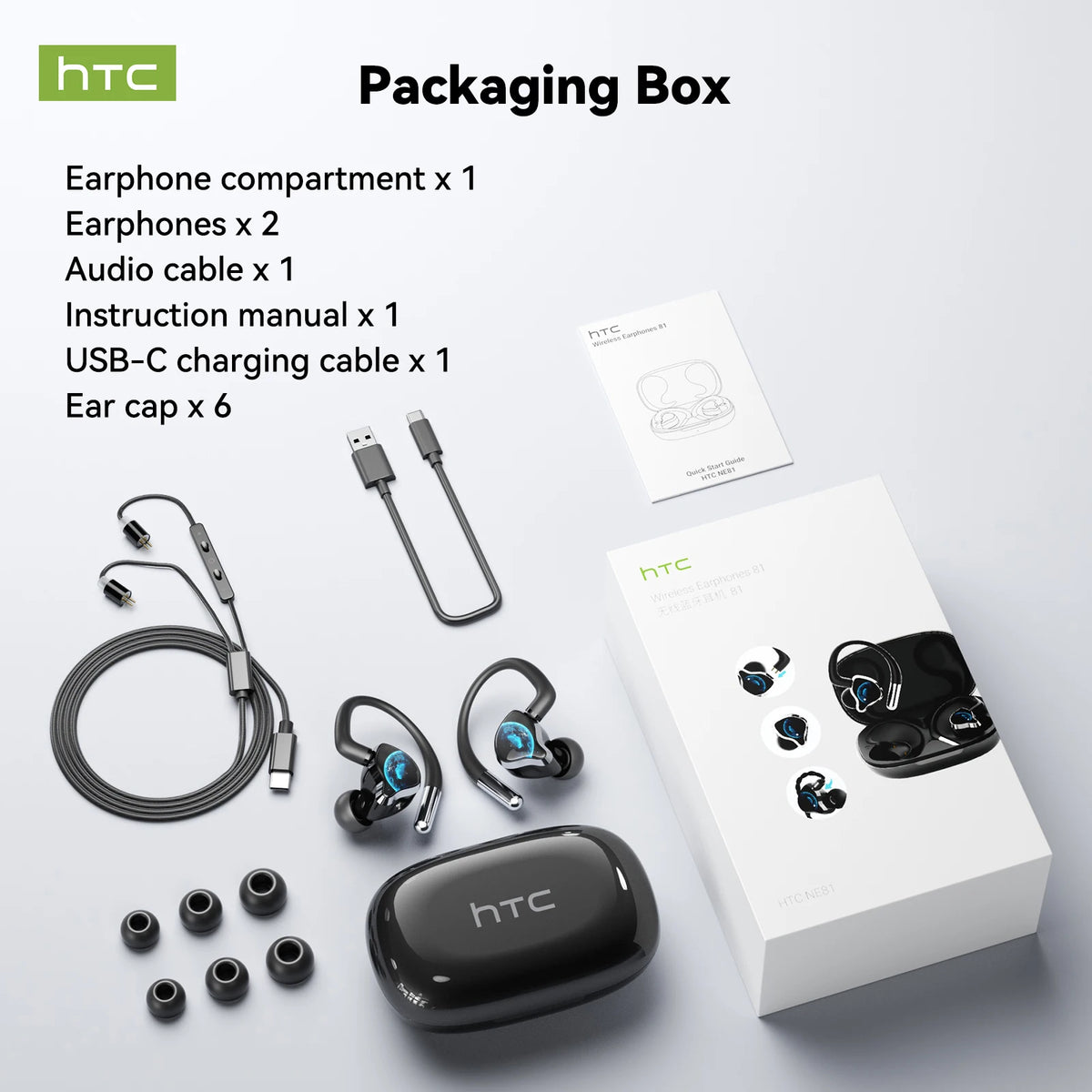 HTC NE81 TWS Wireless Earbuds Bluetooth ANC Wired Voice Control for Singing Live Streaming Touch Control Stereo Sports Earphone