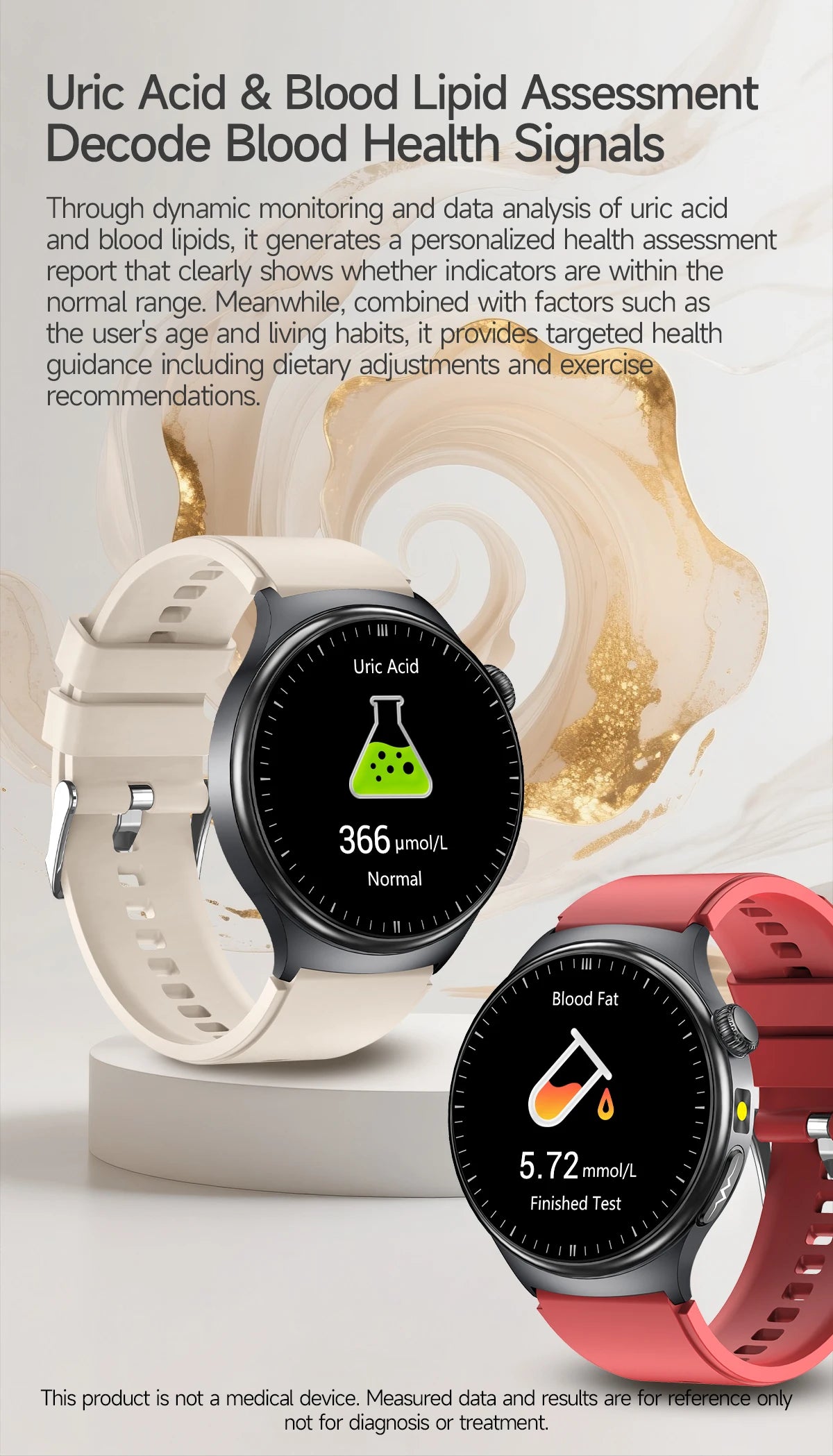 2026 New AI-Diagnosis Care Smartwatch ECG+PPG Accurate Uric Acid Blood Pressure Body Fat Five Organ Fitness Waterproof Smartwatc