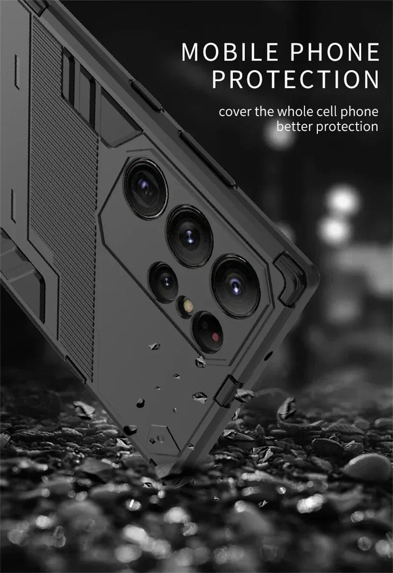Armor Shockproof Phone Case For Samsung Galaxy S26 S25 S24 S23 S22 Ultra Plus Edge S26 Pro With Holder Lens Protect Cover