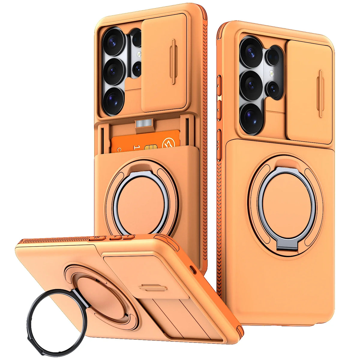Case For Samsung Galaxy S26 S25 S24 S23 S22 Ultra Plus S25FE S24FE Funda Slide Camera Protect Ring Holder With Card Armor Cover