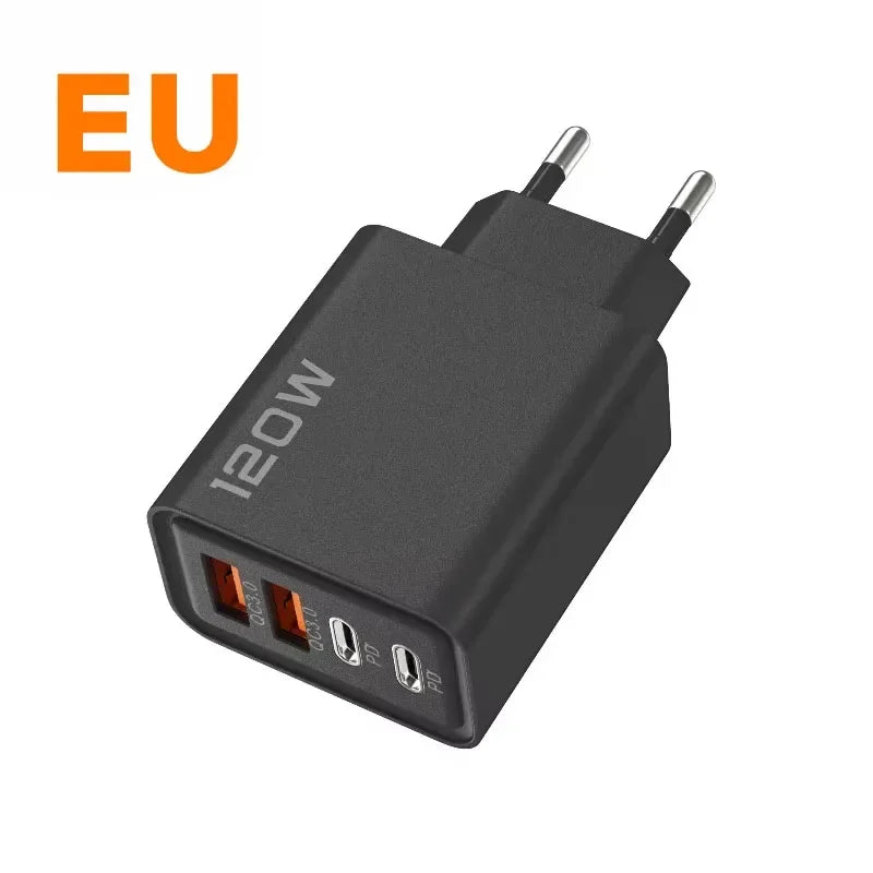 120W PD USB Charger Fast Charging Type C Mobile Phone Adapter For iPhone Samsung Quick Charge 3.0 EU Plug Wall Charger