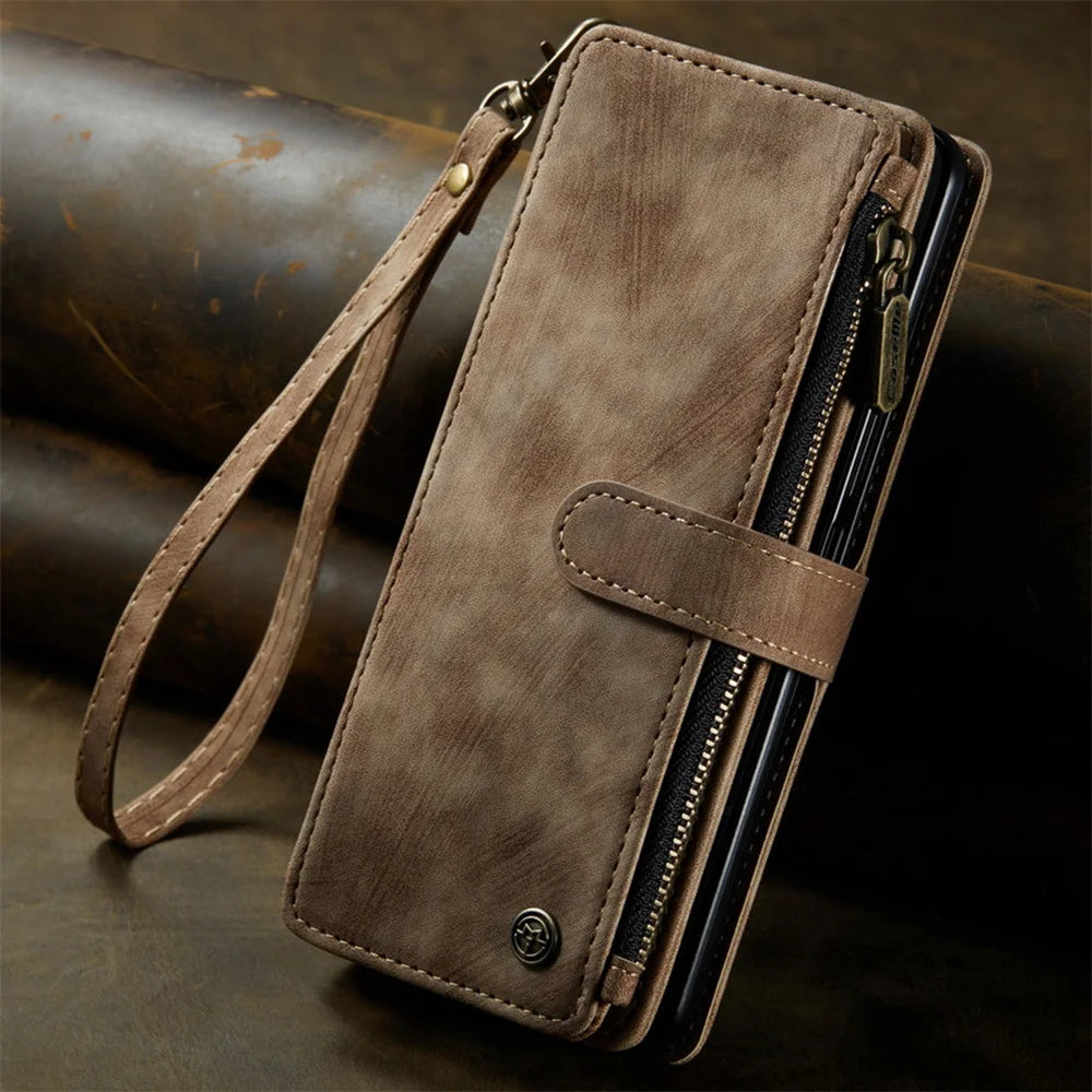 Leather Case for Samsung Galaxy Z Fold 8 7 6 Fold 5 4 3 Flip Purse Book Coque Retro Wallet Vintage Card Slots S-pen Holder
