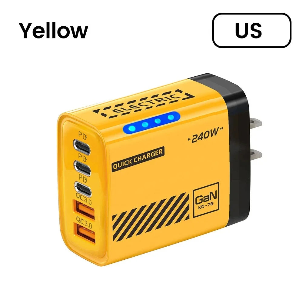 5in1 240W Type C Fast Charger US/EU Plug Desktop USB Charger Wall Adapter PD Quick Charge 3.0 USB C Phone Charging Head Adapter