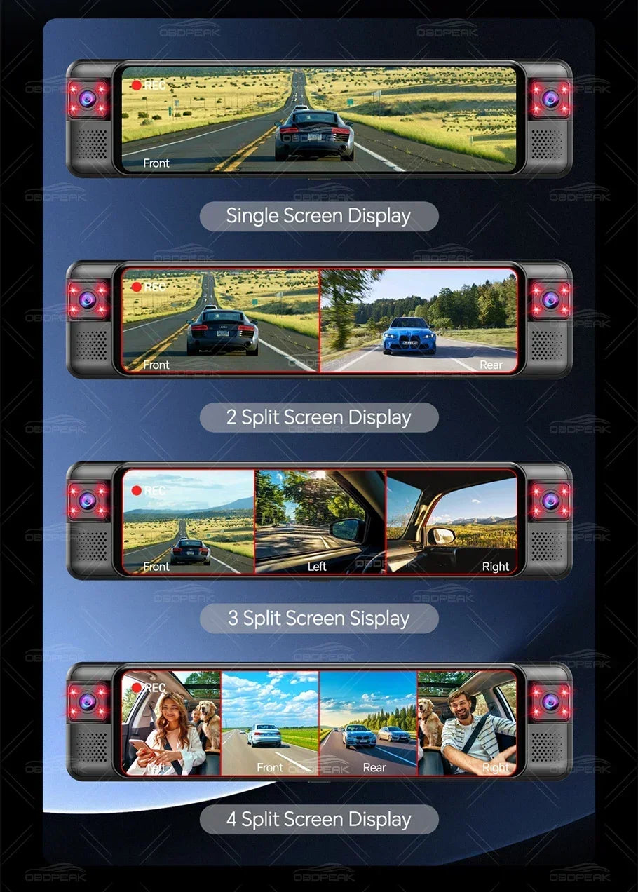 D75 Rearview Mirror FHD 1080P Dash Cam 4CH 360° Record Car Dvr Infrared 5G WIFI APP Video Recorder GPS Track Super Night Vision