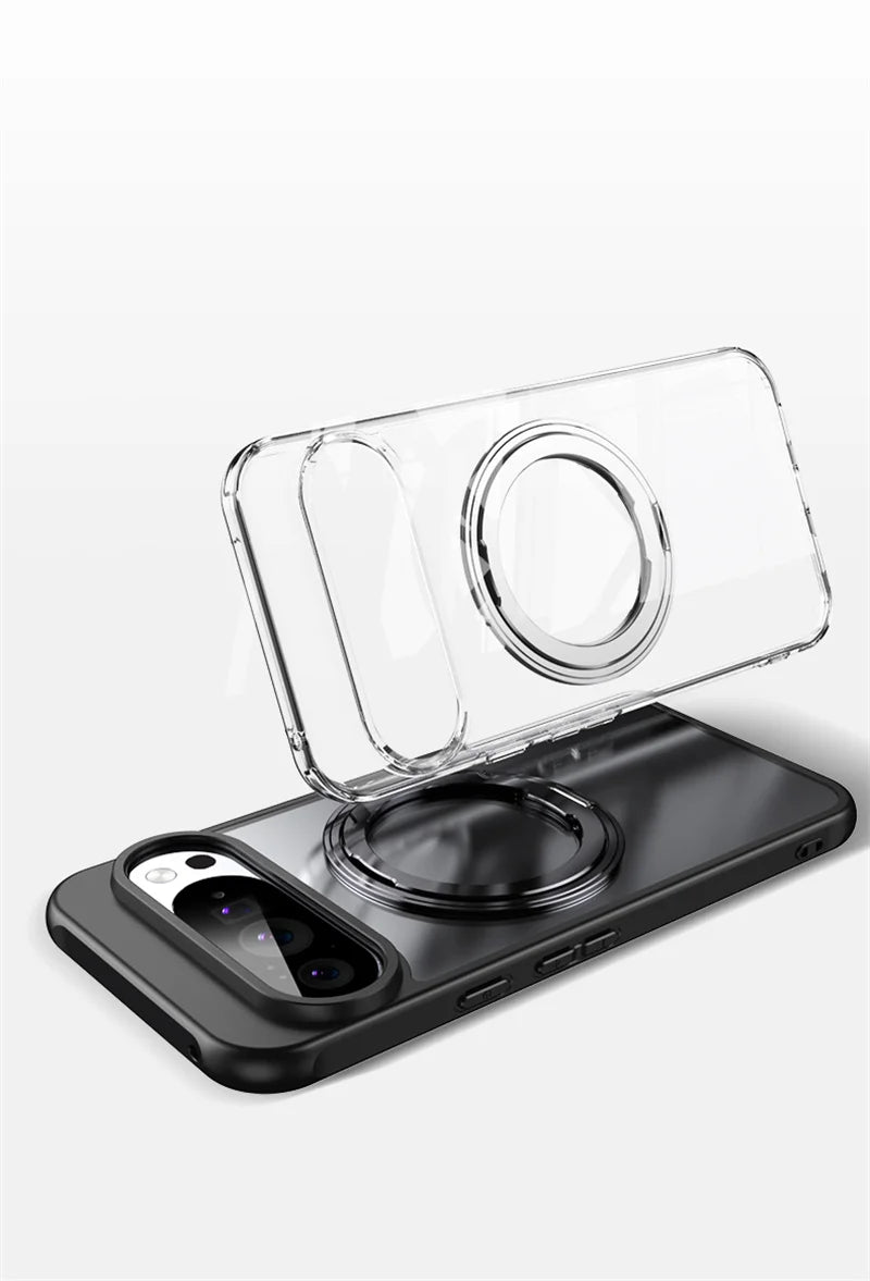 Transparent Phone Case for Google Pixel 10 Pro XL 9A 8A Protective Case Magnetic Rotate Bracket MagSafe Shock Proof Cover