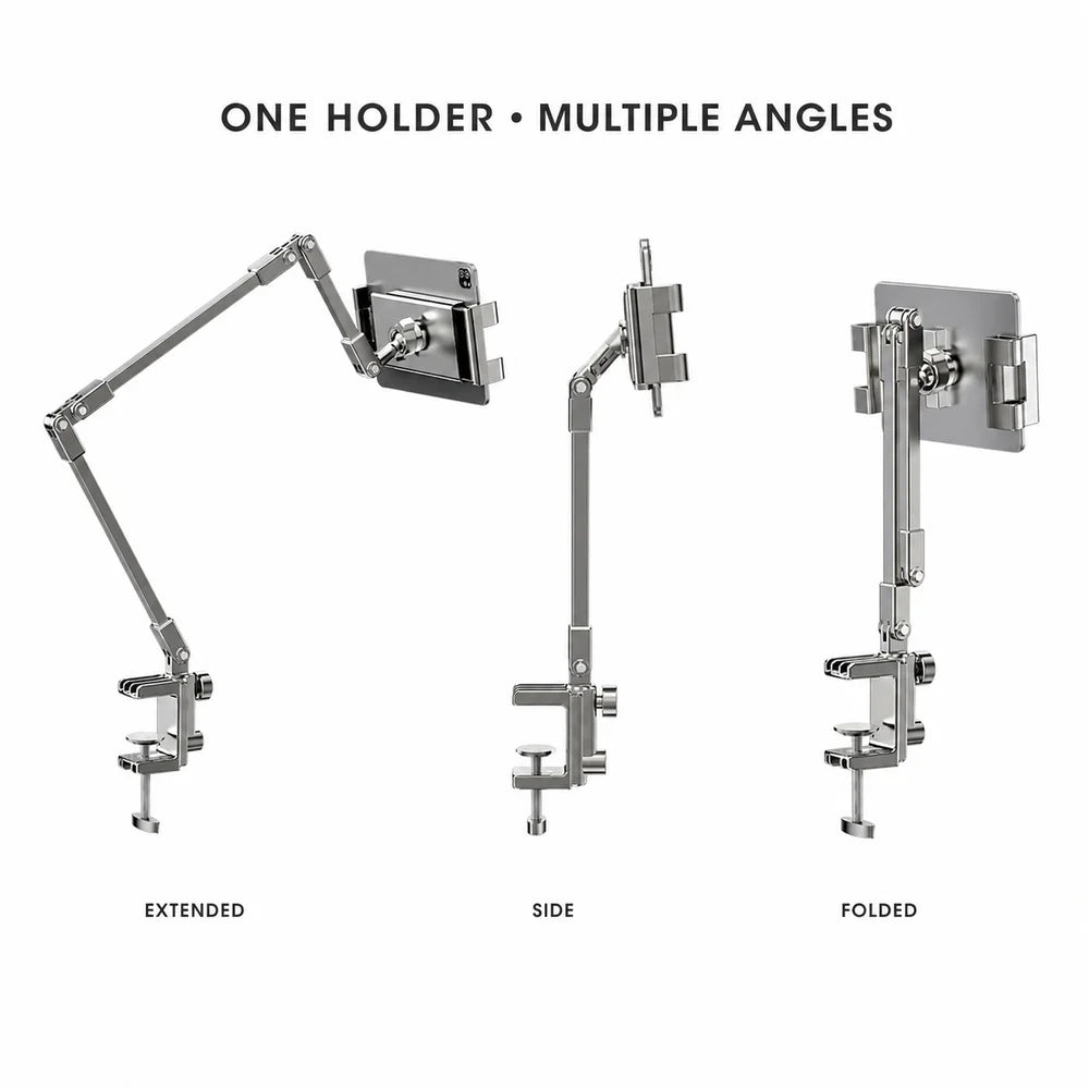 Adjustable Bed Phone Holder Stand for 4.7-12.9 Inch Phone Tablet, Foldable Metal Arm Desk Clamp, 360° Viewing