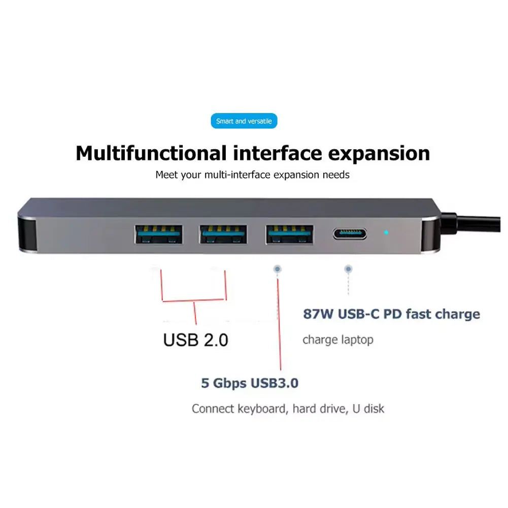 5 Ports USB C Hub to 4K HDMI-Compatible PD Fast Charge USB 3.0 2.0 HUB Type C Charging Docking for MacBook iPad Samsung