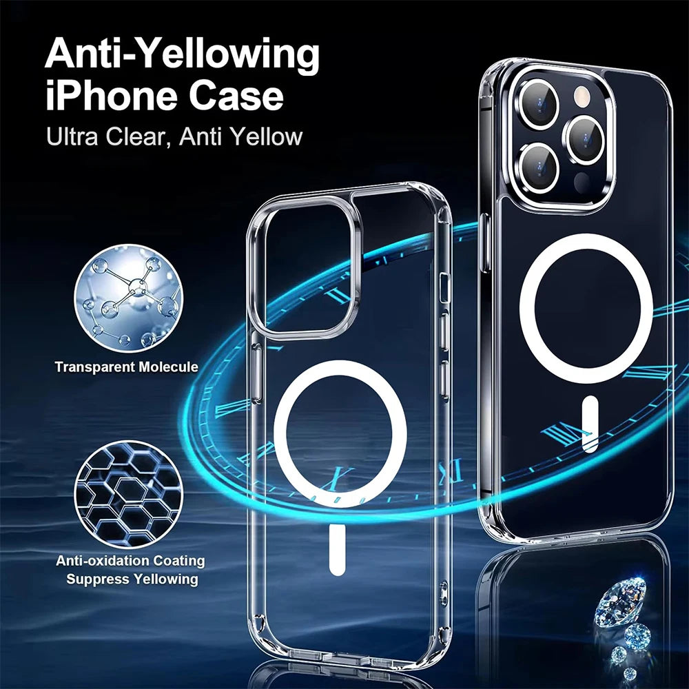 Official Original Magnet Clear Case For Iphone 17 Air 16 15 14 Plus 12 13 Mini 11 Pro Max 7 8 Se 20 X Xs Xr Apple Magsafe Cover