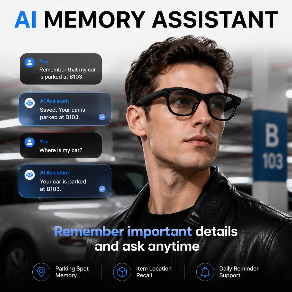 2026 Business Smart Glasses 13MP Camera AI Voice Assistant, Real-Time Translation, Meeting Notes, Live Streaming, Open-Ear Audio