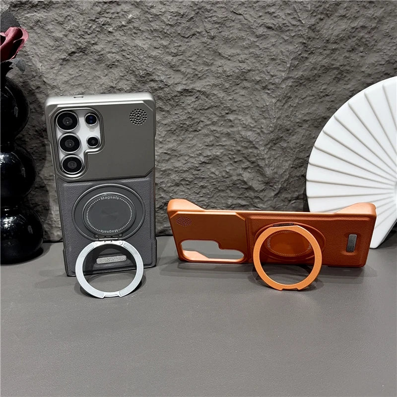 360 Rotating Bracket Hard PC Phone Case For Magsafe Samsung S26 S25 S24 S23 S22 Ultra Plus Magnetic Stand Holder Frameless Cover