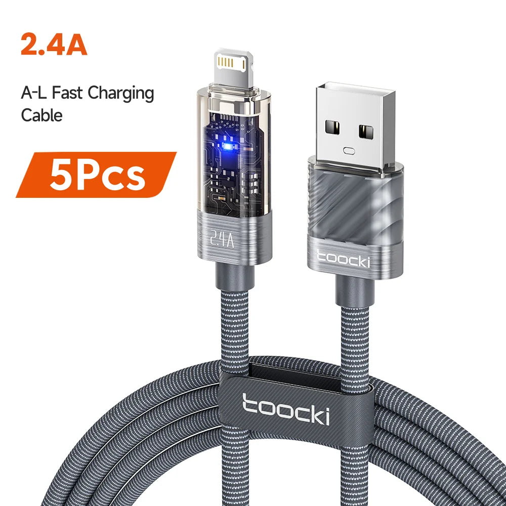 Toocki USB A to Lightning Cable 2.4A Smart Auto Power-off Fast Charging Data Wire for iPhone 14 13 12 11 Pro Max XS 8 7 SE iPad