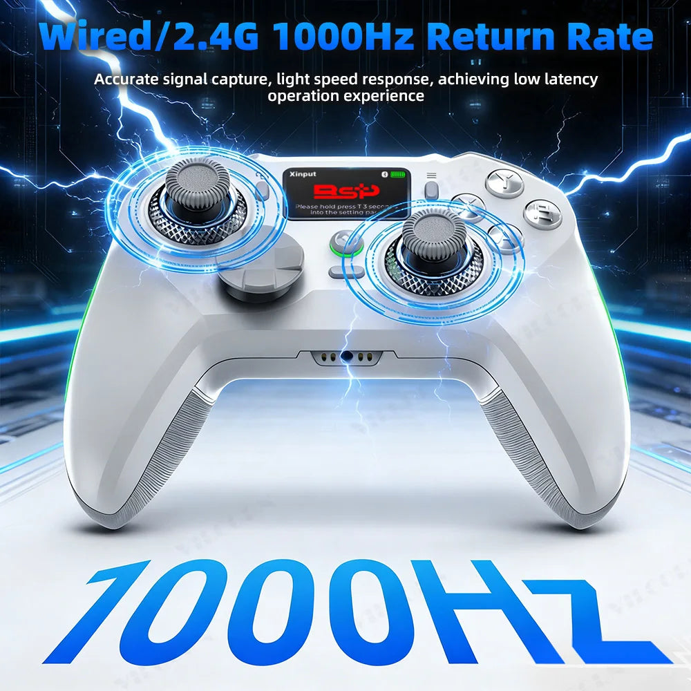 G8 Wireless Game Controller for PC Switch Android iOS Mobile Phone 4 Hall Operation-with TMR Hall Joystick, 30-90gf Adjustable Damping, Smart Screen, Turbo Macro RGB Light, 6-Axis Vibration Gamepad
