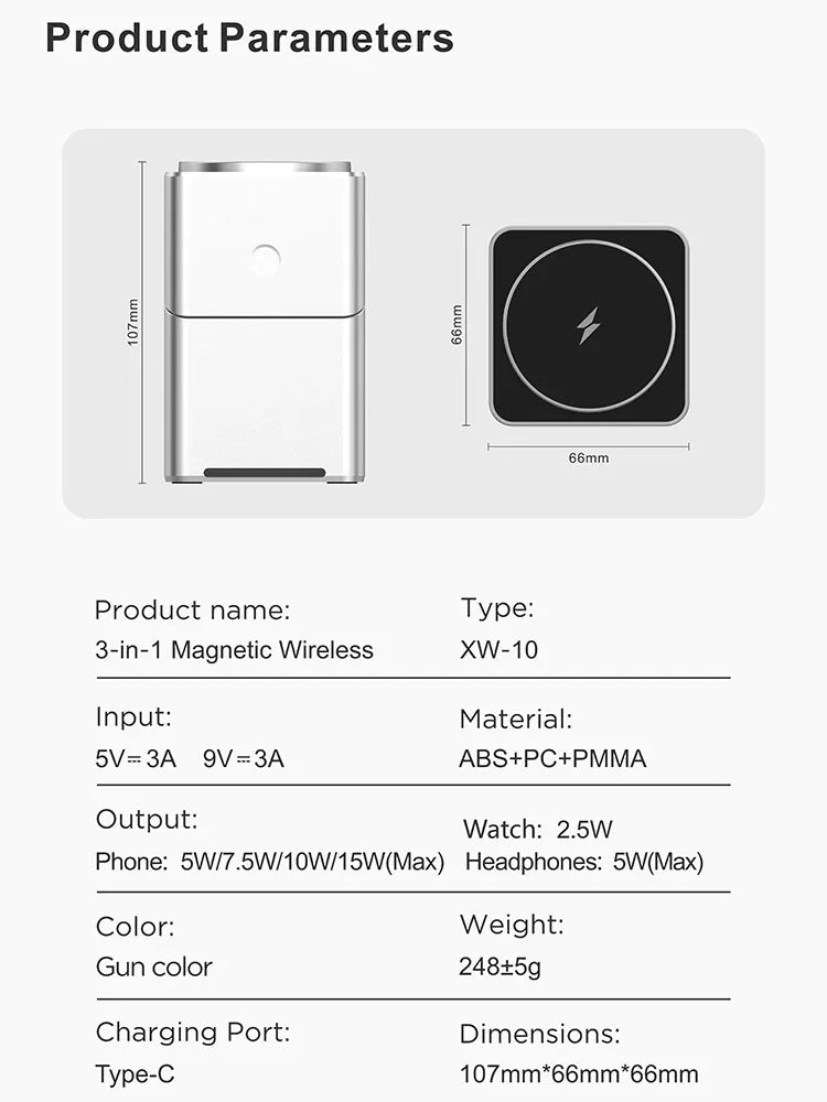 Rotating Qi2 3in1 15w Magnetic Wireless Charger Stand For iPhone 16 15 14 13 12 Max iWatch Airpods Fast Charging Dock