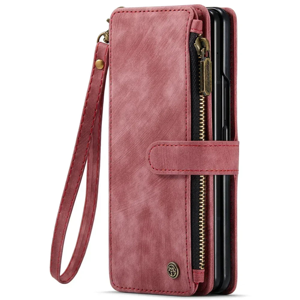 Leather Case for Samsung Galaxy Z Fold 8 7 6 Fold 5 4 3 Flip Purse Book Coque Retro Wallet Vintage Card Slots S-pen Holder