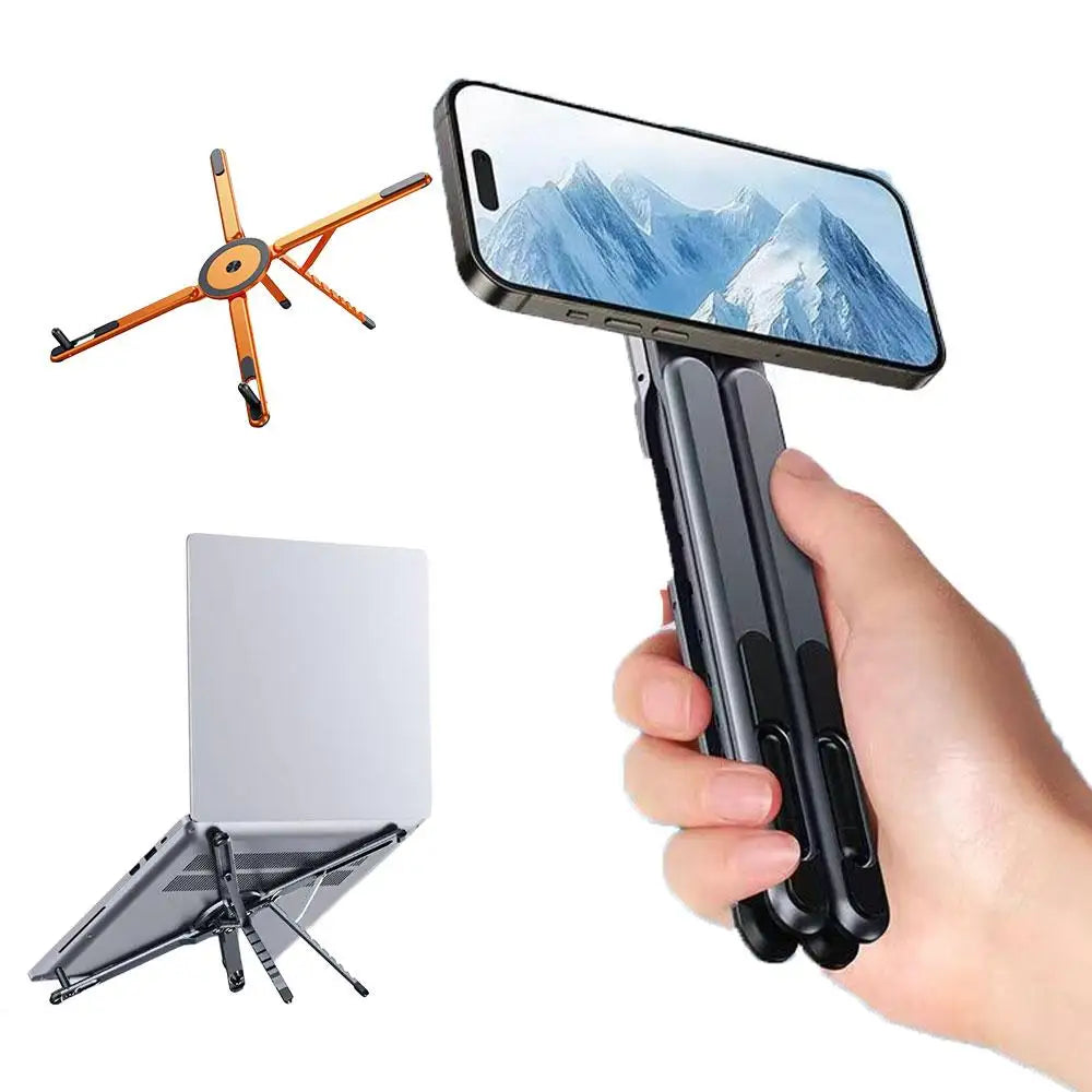 Magnetic Phone Holder Handheld Selfie Stick Tripod Foldable Desk Stand for iPhone 17 16 iPad Tablet Laptop Bracket