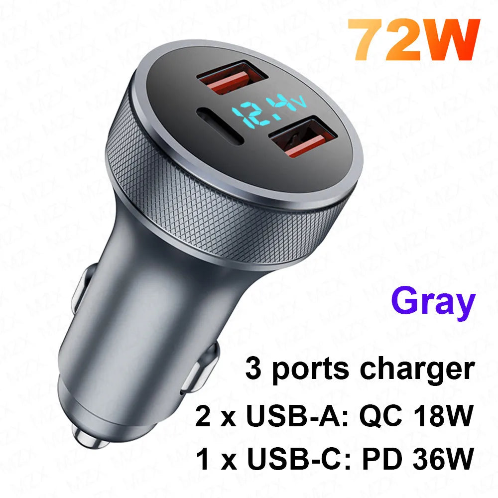 MZX 60W 48W 30W Duar Car Charger PD USB A Type C Smart Quick Charge 12V 24V Cigar Lighter Ultra QC 3.0 Charging for Cell Phone