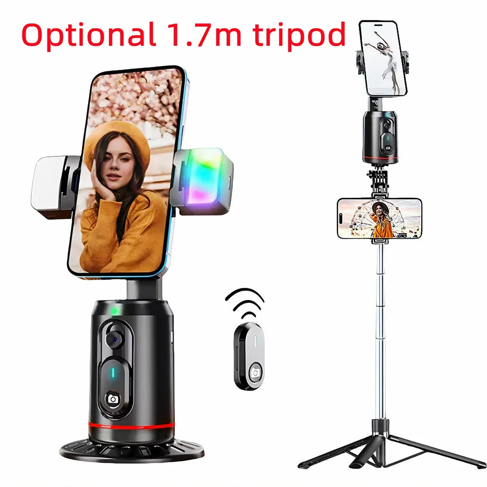 FANGTUOSI 360° Rotation Gimbal Stabilizer Tripod Selfie Stick Desktop Face Tracking With Bluetooth Remote Shutter Light Holder